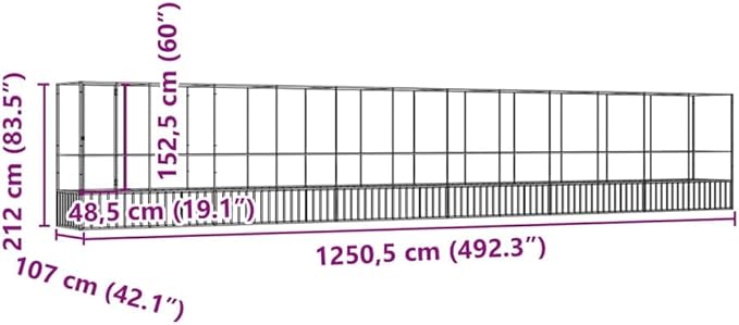 Outdoor Aviary Bird Cage, Galvanized Steel Outside Ample Activity Space Birdcage, 492.3"x42.1"x83.5", -267