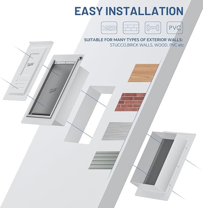 Dog Door for Wall Steel Frame, Telescoping Tunnel & Double Food-Grade Silicone Flaps Pet Door, Doggy Doors with Secure Lock (Pets Up to 40 lbs) - Medium