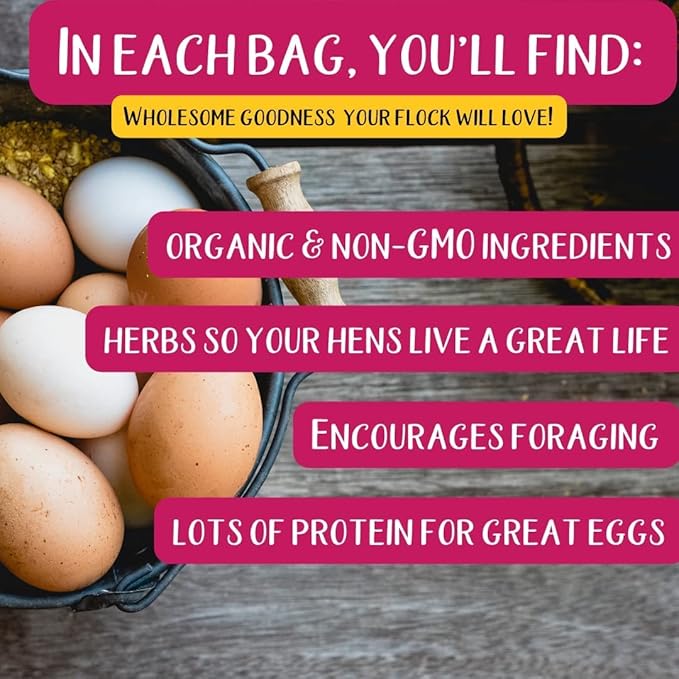 Pampered Chicken Mama Non-GMO Mealworm, Corn, Flax, & Herb Treat for Backyard Chickens, Healthy Layer Feed & Supplies for Pet Chickens Poultry Queen Treat for Hens (3 pounds)