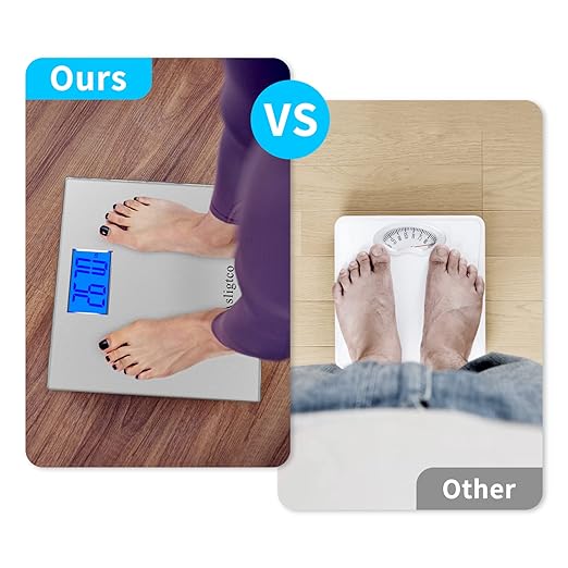 Bathroom Scale 560lbs High Capacity Scale for Body Weight Extra Large Platform Backlit Display Digital Scales with Tape Measure & Battery(Silver)