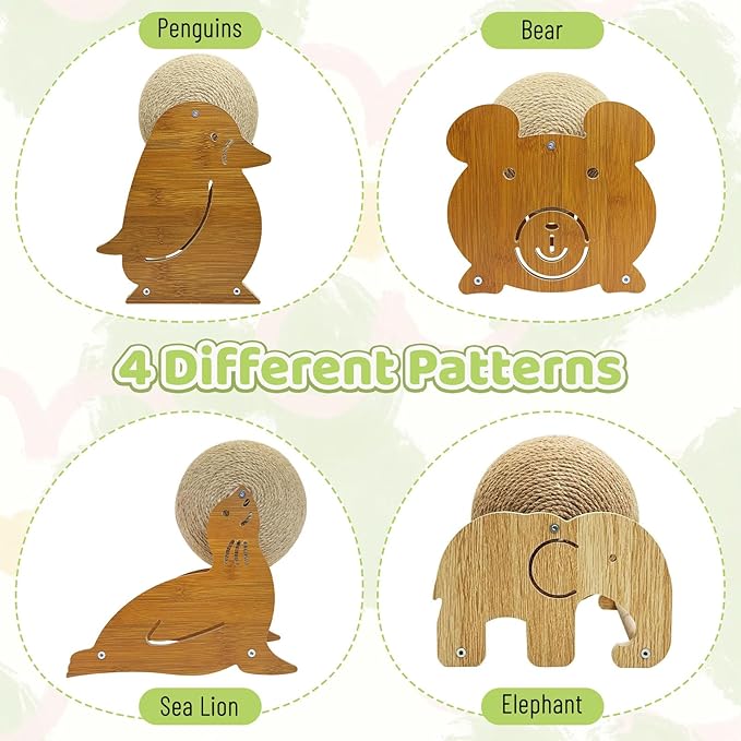 Fhiny Rabbit Scratch Toy, Natural Sisal Bunny Toy Rabbit Scratching Ball Cute Sisal Bunny Claw Scratcher Ball Enrichment Interactive Toy Scratching Post for Kittens Ferrets Sea Lion Shape