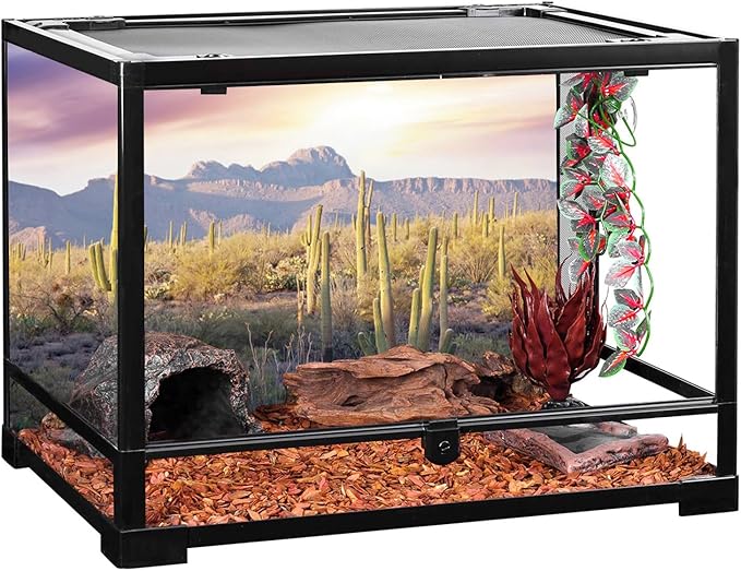 AWERT Reptile Habitat Background Blue Sky Oasis Mountain Cactus Sun and Desert Terrarium Background 36x18 inches
