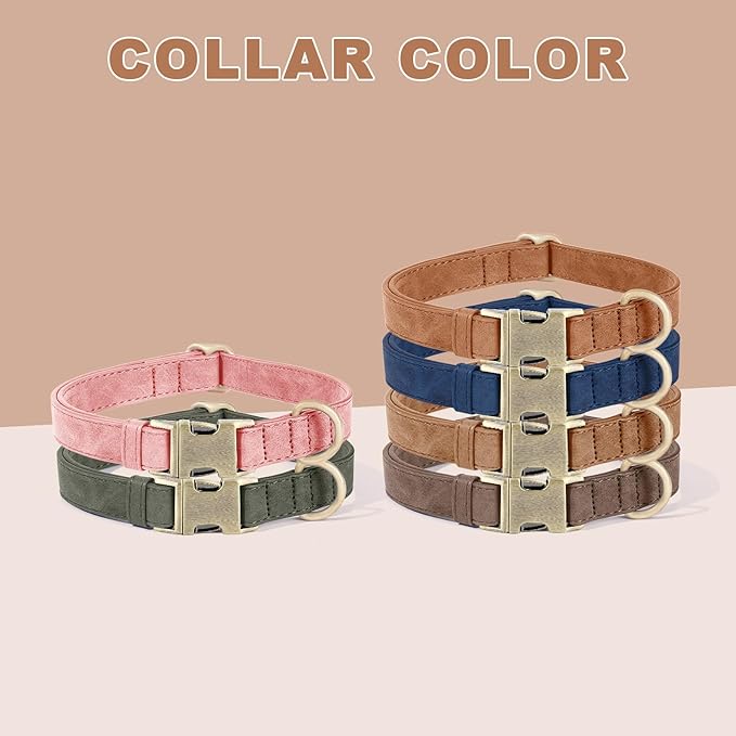 Genuine Leather Dog Collar - Adjustable Pet Collar with Quick Release Metal Buckle, Soft Skin Friendly Real Leather Collar for Small, Medium, Large Dogs (Khaki, L:Fit 15-23" Neck)