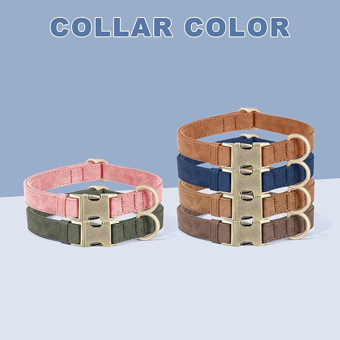 Genuine Leather Dog Collar - Adjustable Pet Collar with Quick Release Metal Buckle, Soft Skin Friendly Real Leather Collar for Small, Medium, Large Dogs (Blue, S:Fit 8-16" Neck)