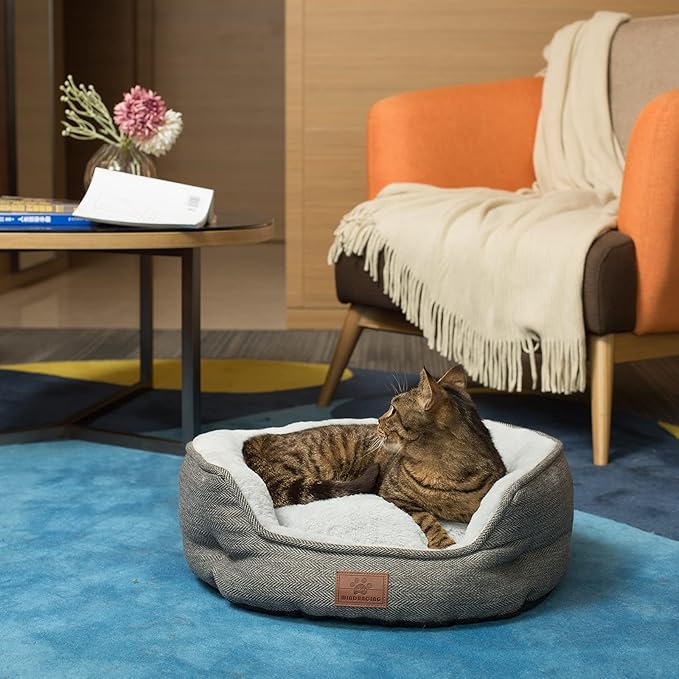 WINDRACING Cat Beds for Indoor Cats,Kitten Bed,Dog Bed for Extra Small Dogs Breeds,Puppy Kennel Bed, Comfy Durable Pet Sleeping Bed, Washable Roun Cat Bed & Non-Slip Bottom, Size 19"L x 16"W x 6.5"Th