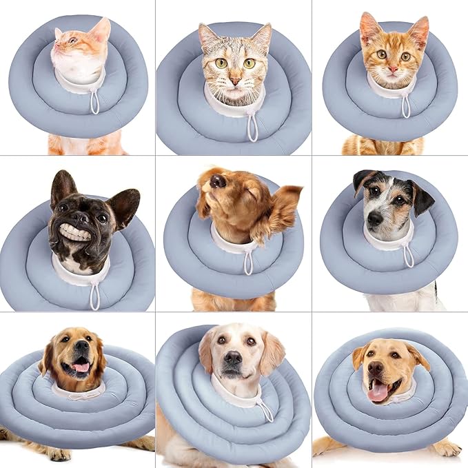 IDOMIK Dog Recovery Collar, Waterproof Soft Dog Cone After Surgery, Comfy Protective Elizabethan Collar Alternative for Dogs Cats, Adjustable Pet Neck Donut Cone Anti-Licking Biting Wounds,Blue,2XL