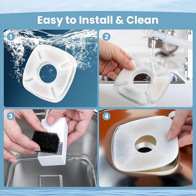 8 Pack Cat Water Fountain Replacement Filter, 4 Pcs Cat Fountain Filters & 4 Pcs Pre-Filter Sponges for 95oz/2.8L 135oz/4L 67oz/2L Automatic Pet Cats Dog Water Fountain Dispenser Filters