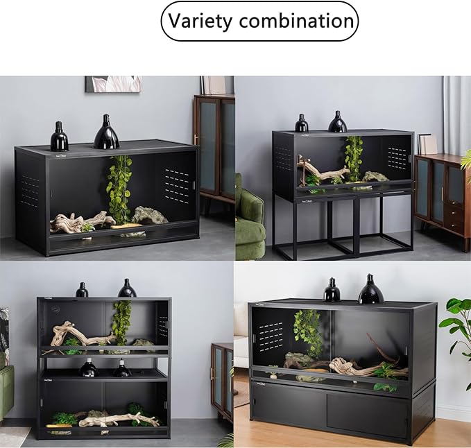 Reptile Enclosure 4 Packs, 48"x24"x24" Stackable Space Efficient Reptile Tank for Bearded Dragon and Ball Python, Expandable Snake Terrarium with Front Opening Tempered Glass Door