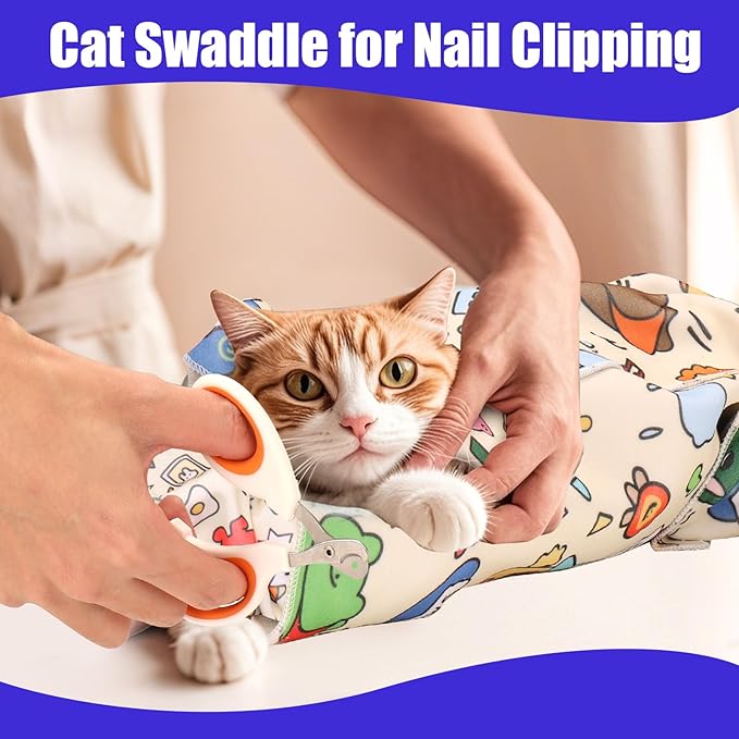XANGNIER 2 Pcs Cat Wrap for Grooming,Cat Restraint Wrap for Cutting Nails,Fabric Burrito Wrap for Nail Clipping, Anti-Scratch, Anti-Escape,Multifunctional Swaddle Wrap Pet Tool (20.8 x 20.8 Inch)