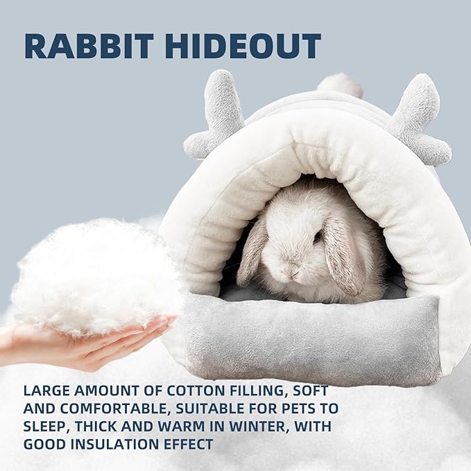 Guinea Pig Hideout, Warm Bed for Guinea Pig,Rabbits, Chinchillas, Cozy Small Animal Winter Shelter (Gray, Large)