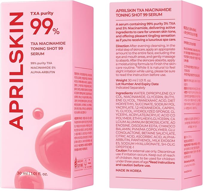 APRILSKIN TXA Niacinamide Toning Shot 99 Spicule Facial Serum|Skin Booster Serum for Brightening and Pore Care|99% High-Purity Tranexamic Acid 3% + Niacinamide 5%|Korean Skin Care|1.01 fl. oz.
