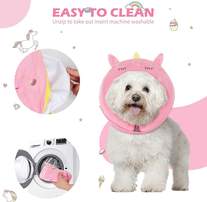 IEUUMLER Inflatable Recovery Dog Collar, Protective Donut Cone, Adjustable Soft Collar for Dog and Cat After Surgery Prevent from Biting & Scratching EU002 - Unicorn XL