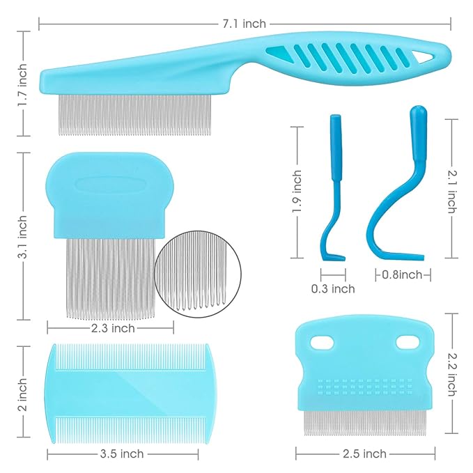 Cat & Dog Grooming Set - Fine Tooth Comb for Removing Dandruff Flakes & Hair (Blue)