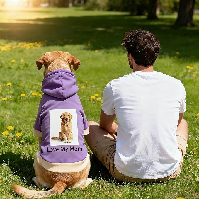 Custom Dog Hoodie, Personalized Sweatshirt with Photo Text Name Logo, Customized Hooded Sweater for Small Medium Large Dogs & Cats (Purple, XX-Large)