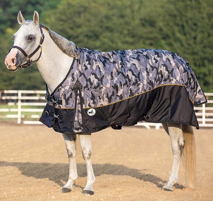 Jeffers Economy Plus 1200 Denier Standard Neck Turnout Sheet 75" - Waterproof Breathable Horse Blanket, Lightweight 0 Gram Polyfill Rain Sheet for Horses, Durable Outdoor Equestrian Rug - Urban Camo