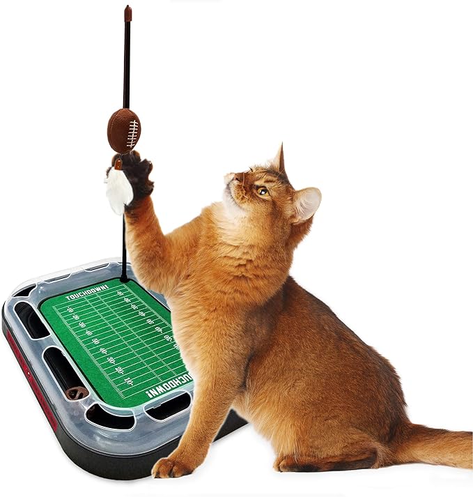 Pets First Cat Wand Toy Tampa Bay Buccaneers Football Field CAT Scratcher Toy with Catnip Filled Plush Football Toy & Feather Cat Toy Hanging, Jingle Bell Interactive Ball Cat Chasing 5-in-1 Kitty Toy