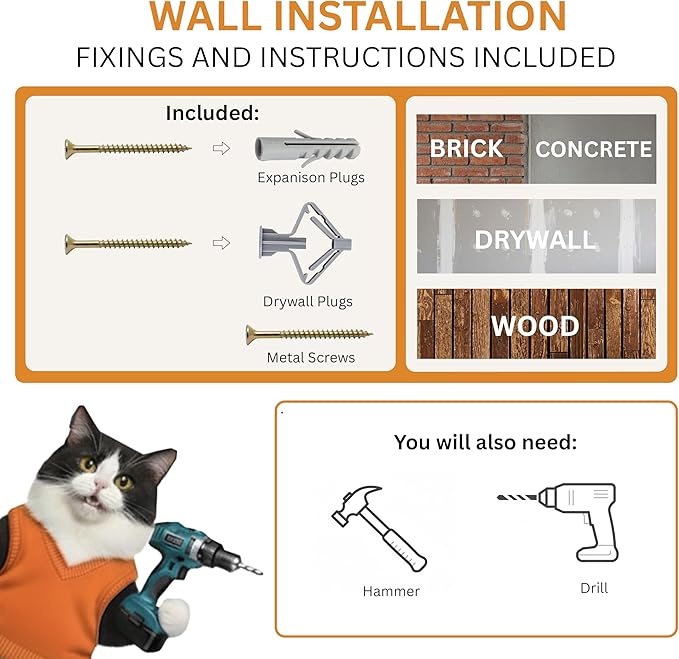 INICIO Cat Shelves – Dog Proof Feeding Station with Wall Mounted Shelves, 3 Steps for wall with Floating Shelf for Cats Up to 15lbs, Includes Attached Cat Food Bowl for Convenient Feeding – Brown