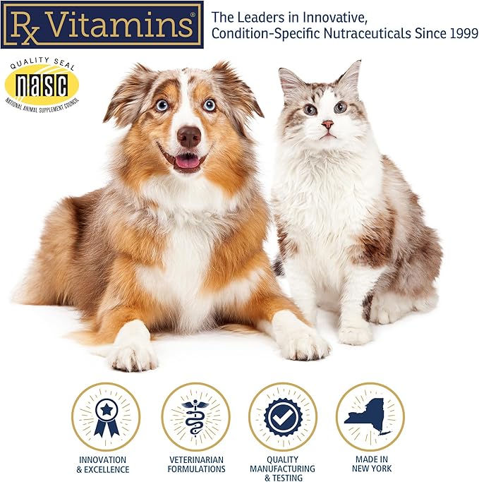 Rx Vitamins Liquid NutriCalm Cat & Small Dog Anxiety Relief - Sleep Aid - Calming Supplement - Dog Bark Control & Stress Relief - Salmon Flavor - 4 oz