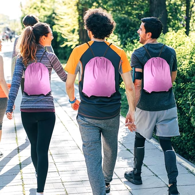 GoodtoU Drawstring Backpacks, Bags Bulk Nylon Backpack Draw String Back Bag Cinch Sack Gym Bag for Sport, Traveling, Team (Pink, 48Pcs)