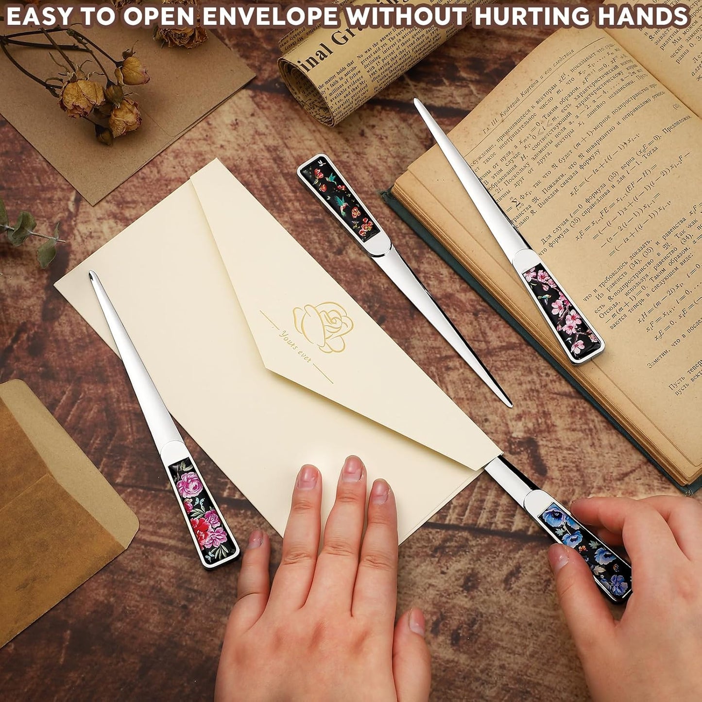 Chuangdi 4 Pieces Letter Opener Knife Stainless Steel Envelope Openers Lightweight Mail Opener Tool Slitters Letter Knives for Office Home School Supplies (Elegant Style)