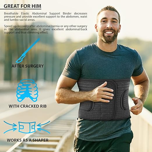 ORTONYX Abdominal Binder for Postpartum, C-Section, and Hernia Support - Belly Band for Women and Men - Adjustable Hook&Loop, Breathable Fabric, Lower Back Support - Black S/M