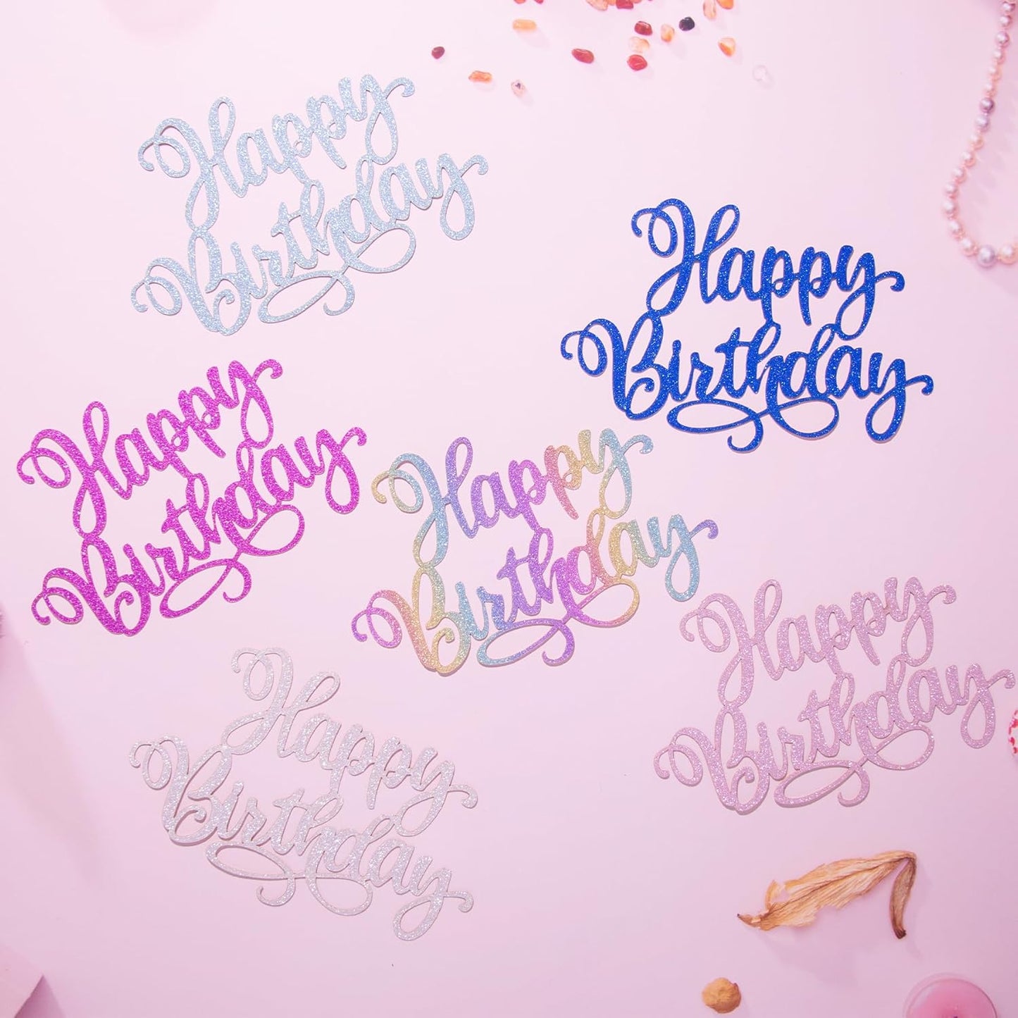 Happy Birthday Cake Toppers 9 Inch Glitter Happy Birthday Cake Toppers Pick for Birthday Anniversary Theme Party Cake Decorations Supplies - Litht Pink