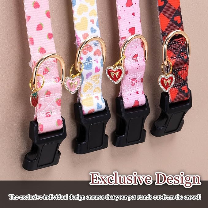 Love Pattern Dog Collar with Buckle Adjustable Safety Nylon Collars for Small Medium Large Dogs, Cute Stylish Girl Boy Christmas Dog Collar(White Heart,XS)