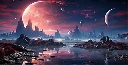 30X18IN Cosmic Spaceterrarium Background, Cool Parallel Space Themed Aquarium Reptile Habitat Background, Red Moon Aquarium Background with 10EVA Double-Sided Tape