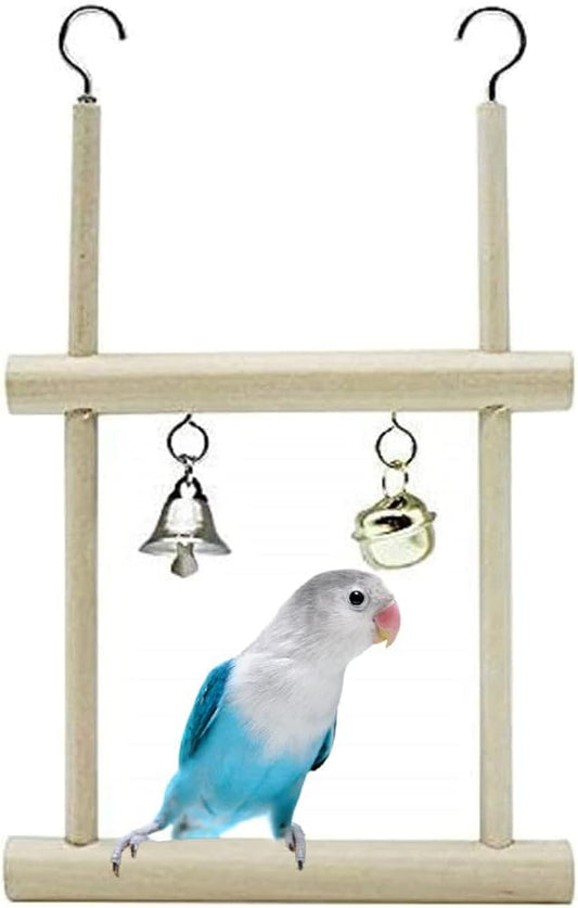 Litewoo Bird Stand Parrot Perches Hanging Swing Natural Wood Stand Platform with Bells for Finch Parakeet Budgie African Grey Cockatiel Cage Accessories