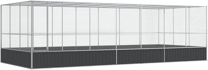 Large Metal Heavy Duty Walk-in Aviary Cage with Extension, Ample Activity Space Bird Cage with Lockable Door Also for Chickens and Rabbits, Silver 285.4"x120.9"x83.5" Steel,-525