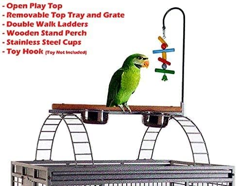 Extra Large Elegant and Durable Wrought Iron Play Top Bird Parrot Cage for African Grey Small Quaker Amazon Parrot Cockatiel Sun Parakeet Green Cheek Conure Dove Cockatoo Rolling Stand