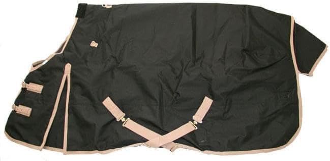 AJ Tack 1200D Waterproof Winter Horse Blanket with Hood - 400g Heavyweight Turnout with Fleece Collar, Shoulder Gussets & Tail Flap - Black 68"
