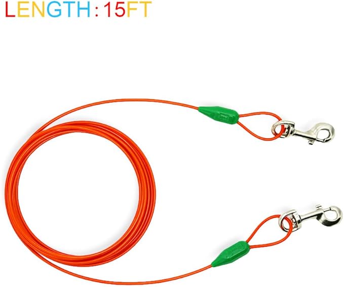 Petest 16 Inch Spiral Stake with 15ft Tie-Out Cable for Medium Dogs Up to 60 Pounds DarkGreen & Orange