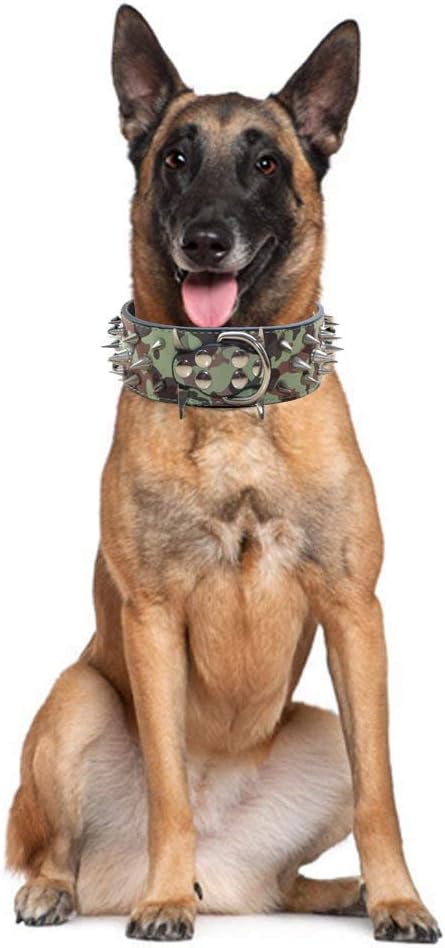 Serijoars Spiked Studded Dog Collar, PU Leather Dog Collar, Adjustable Pet Collars for Medium or Large Breed Pet (S, Camouflage5)