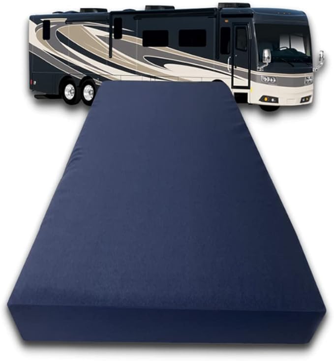 FoamRush 6-Inch Bunk (34" x 75") High Density Foam RV Mattress Replacement with Canvas Navy Cover, Medium Firm, Made in USA, Camper Trailer, Removable Water-Resistant Outdoor/Indoor Cover w Zip