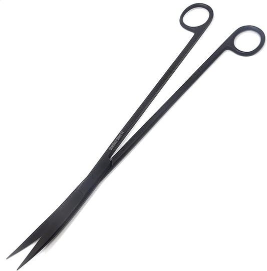 A2Z-Aquascaping Maintenance Tools Accessories,Anti-Rust Stainless Steel Tweezers Scissors Spatula for Aquarium Tank Clean, Fish Tank, Bonsai, Algae Scrapers (12" Scissors - Curved - Black)