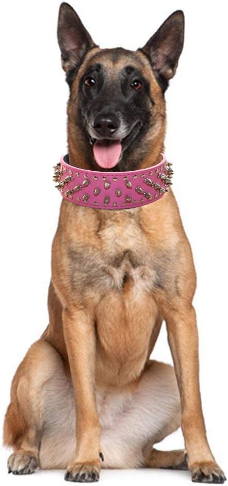 Serijoars Spiked Studded Dog Collar, PU Leather Dog Collar, Adjustable Pet Collars for Medium or Large Breed Pet (S, Red)