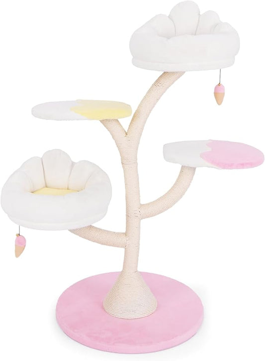 Tangkula 48.5 Inch Cute Cat Tree, Multi-Layer Cat Tower with Sisal Covered Scratching Posts, 2 Padded Perches, 2 Platforms, Ice Cream-Shaped Dangling Balls, Cat Activity Center for Indoor Cats