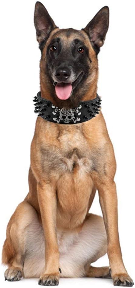 Serijoars Spiked Studded Dog Collar, PU Leather Dog Collar, Adjustable Pet Collars for Medium or Large Breed Pet (M, Pink2)