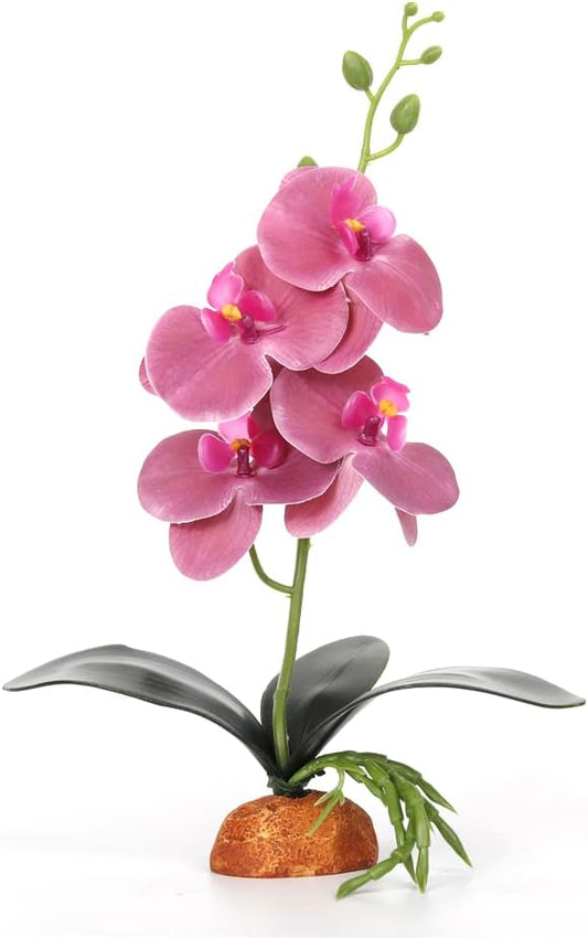 Fake Orchids Artificial Flowers, Reptile Terrarium Decor Plants, Bearded Dragon Tank Accessories fit Crested Gecko Leopard Lizard Chameleon Ball Python Snake Frog - Purple