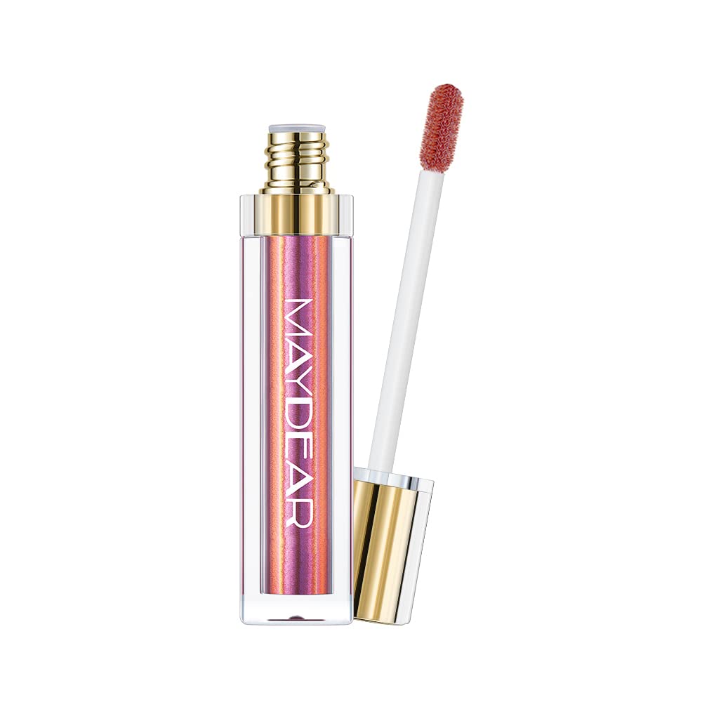 Maydear Chameleon Lipstick - High Pigmented Pink Lip Gloss, Multichrome Lipstick with Metallic Shine, Long Lasting Rainbow Lip Makeup - Gloden Fuchsia (06)