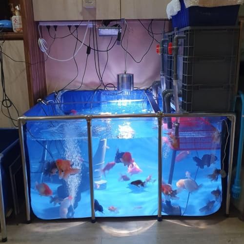 Flexible PVC Canvas Fish Breeding Tank with Steel Frame, 50x40x30cm, Clear Viewing Window, Easy Assembly, Ideal for Aquatic Pets & Backyard Pool Pond