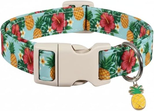 Summer Dog Collar with Tropical Pattern, Cute Dog Collar for Girl Boy Dogs, Pet Collar with Unique Print and Soft Fabric, Suitable for Medium Dogs