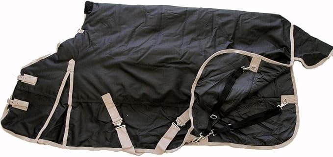 AJ Tack 1200D Waterproof Winter Horse Blanket with Hood - 400g Heavyweight Turnout with Fleece Collar, Shoulder Gussets & Tail Flap - Black 84"