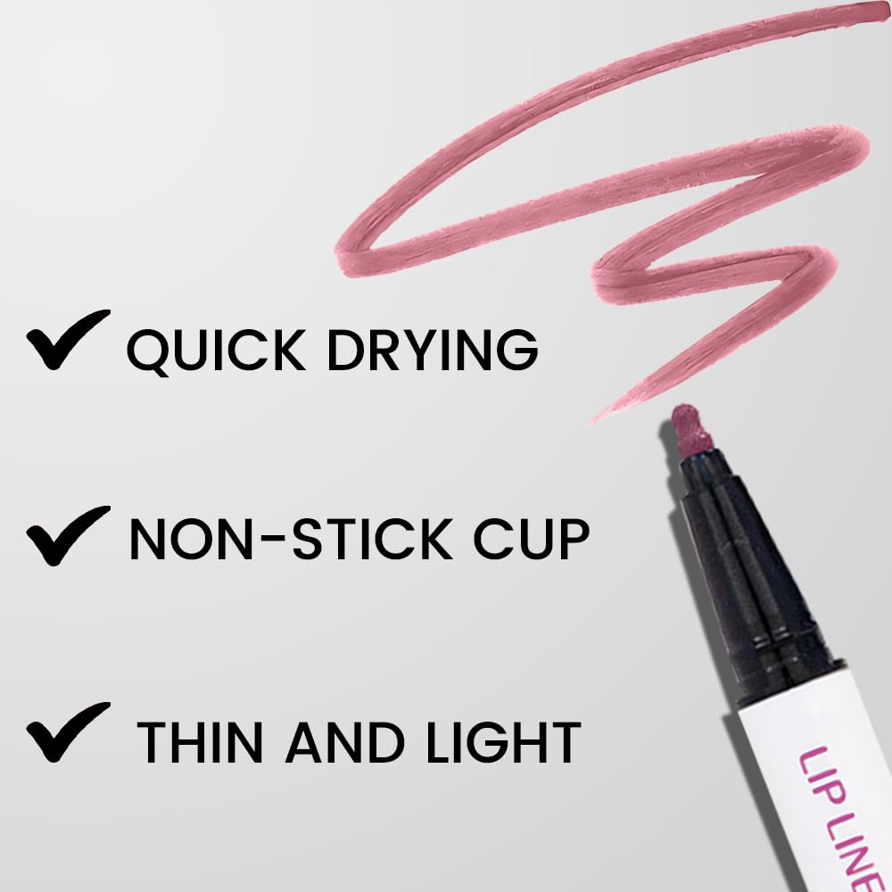 evpct Longwear Liquid Lip Liner Stain Marker Pen Long Lasting Waterproof, Mauve Purple Matte Semi Permanent 24 Hour Lip Liner and Lipstick Combo, Korean Color Stay Lipliner All Day Lips Stain peel off