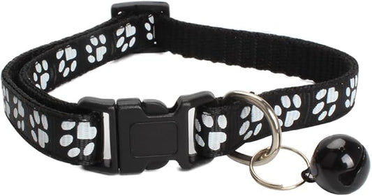 MJIYA Cat Collar with Bell, Breakaway Grid Collar with Plastic Buckle, Light Adjustable, Nylon, Kitty Collars (Black)