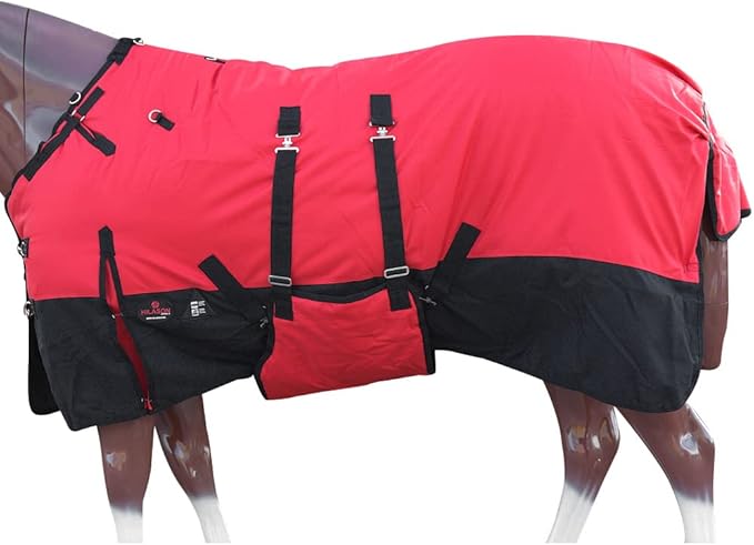 HILASON 1200D Winter Waterproof Poly Horse Turnout Blanket Belly Wrap Red | 70 in
