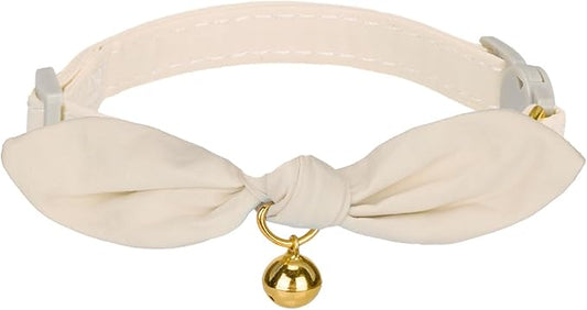 Bunny Ear Cat Collar with Bell and Bow Tie, Breakaway Cute Bowtie Kitten Collars(Cream)