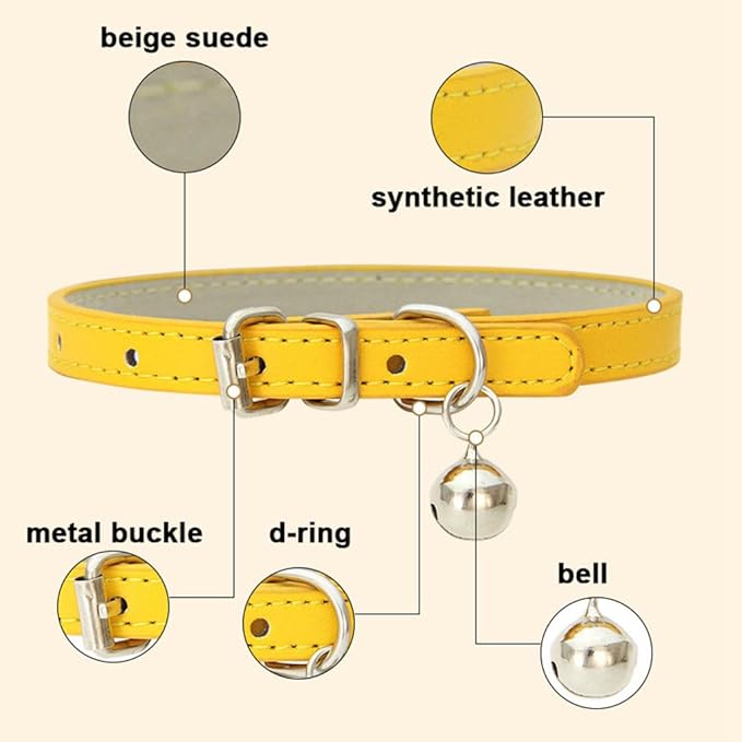 Orange XS Cat Collar with Bell, Soft Pu Leather Dog Collars Adjustable Buckle for XXS Extra Small Medium Tiny Female Male Boys Girls Pets Puppy Kitten Teacup Yorkie X-Small