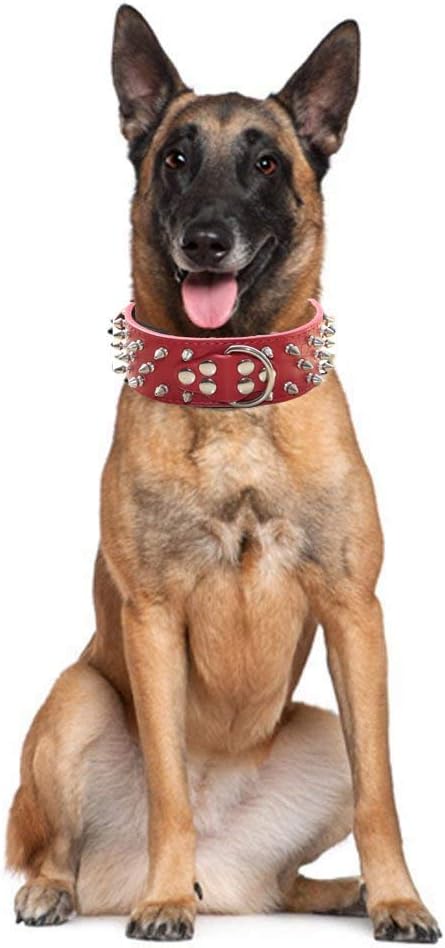 Serijoars Spiked Studded Dog Collar, PU Leather Dog Collar, Adjustable Pet Collars for Medium or Large Breed Pet (L, Black1)